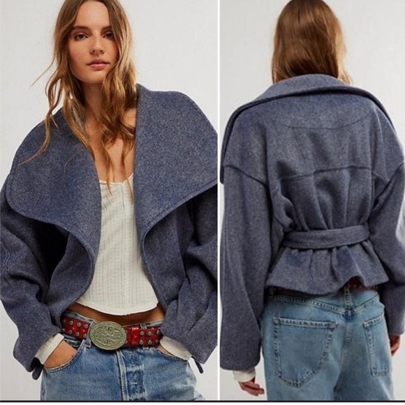 Free People Women’s Free Mina Jacket in Navy Heather Size Large NWT - Picture 1 of 11